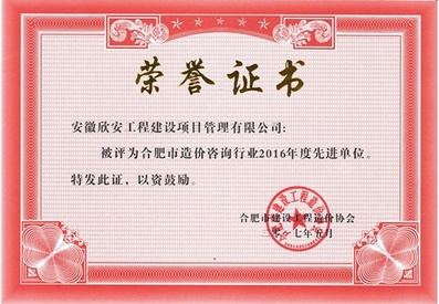 2016年合肥市造价咨询先进单位